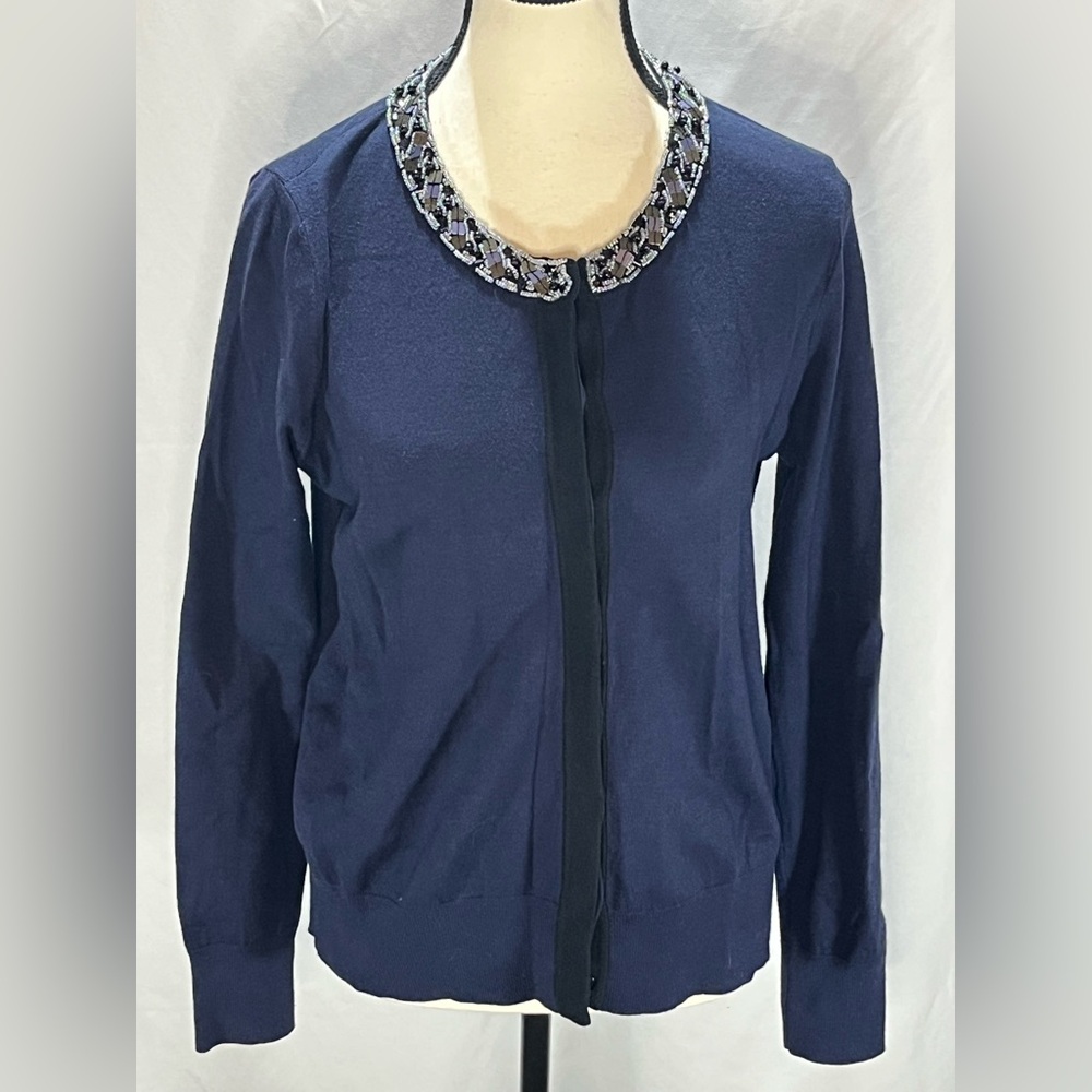 Cabi Beaded Embelished Collar Knit Style Cardigan Sweater